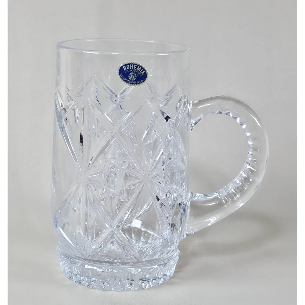 Bohemia Crystal 24% Lead Beer Tankard Mug Engraving Panel Czech Republic 2.3lb